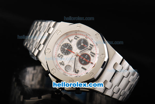 Audemars Piguet Royal Oak Offshore Panda Themes Swiss Valjoux 7750 Automatic Movement Full Steel with White Grid Dial and Black Numeral Markers-Big Calendar - Click Image to Close